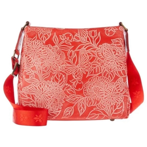 Anuschka Tooled Leather Crossbody with Adjustable Strap-Butterfly Coral-NWT - Picture 3 of 10